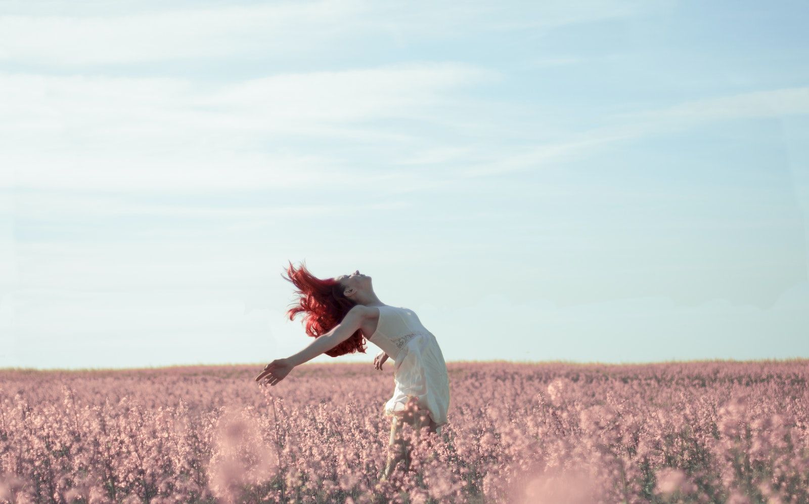 Woman in Yellow Dress Standing on Pink Petaled Flower Field